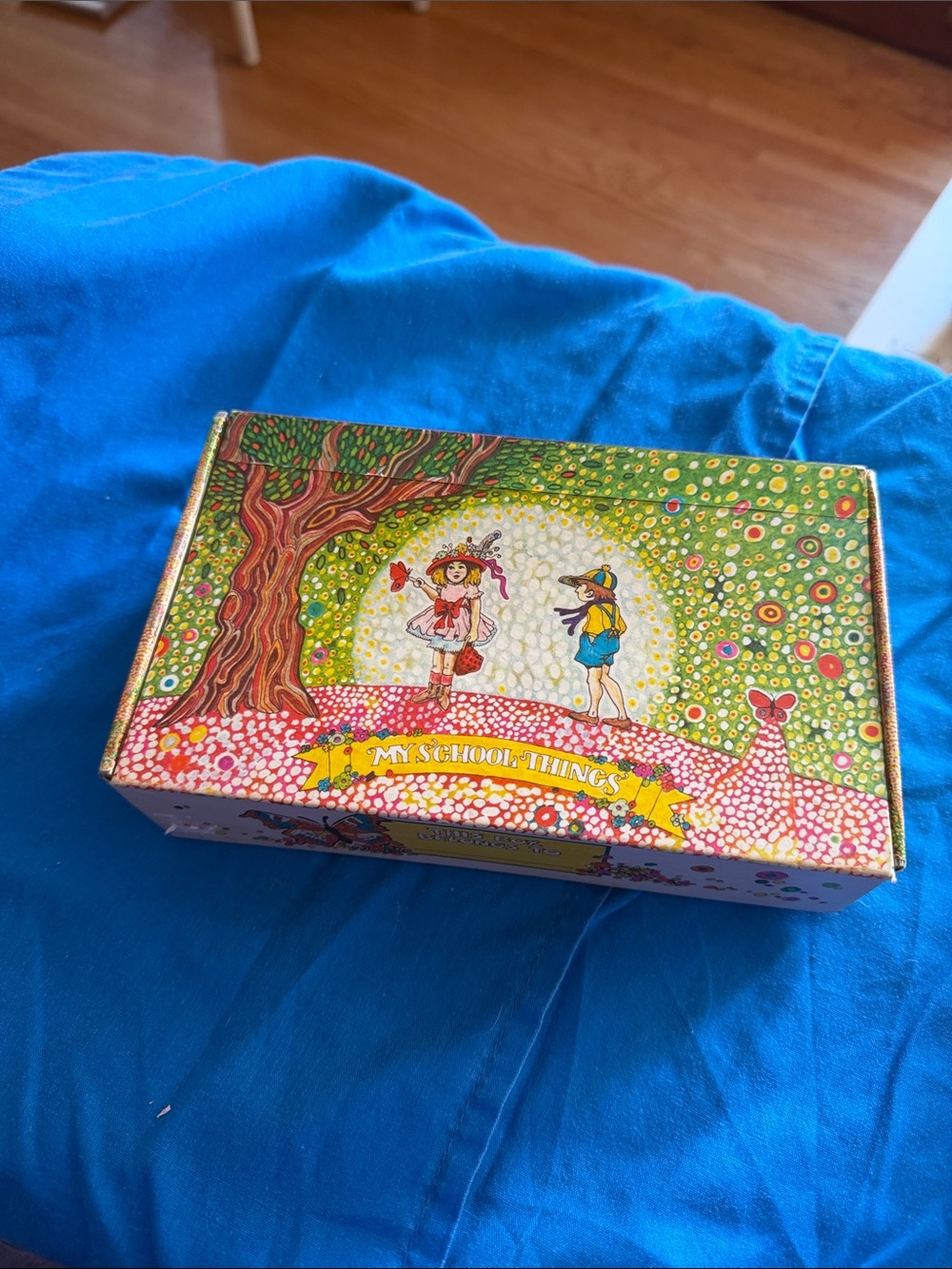 Vintage 'My School Things' Decorative Trinket Box - Colorful Floral Illustration